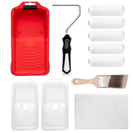 Mister Rui 11-Piece Foam Paint Roller Kit, 4-Inch Roller with Ergonomic Handle, Magnetic Paint Tray & Liners, High-Density Foam Covers with Brush, Painting Supplies for Walls, Cabinets, and Trim