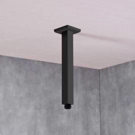 Matte Black Shower Arm with Flange Ceiling Mounted 8 Inch Square Extension Pipe for Overhead Rainfall Shower Head, Stainless Steel