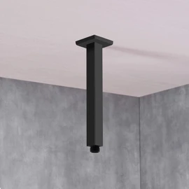 Matte Black Shower Arm with Flange Ceiling Mounted 8 Inch Square Extension Pipe for Overhead Rainfall Shower Head, Stainless Steel