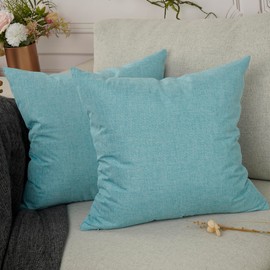 YOUR SMILE Pack of 2 Canves Faux Linen Throw Pillow Covers 18x18inch Square Rustic Farmhouse Decorative Burlap Pillowcases Cushion Covers for Couch Bed Sofa Living Room Sky Blue