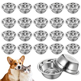 20 Pcs Pets Bowl Stainless Steel Metal Dog Bowls 5.3inch Stainless Steel Cat Bowls Reusable Outdoor Dogs Water Bowl Outdoor Feeder Dish Plate for Small Medium Large Cat, Dog,Pet