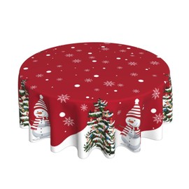 Wsunsal Christmas Tablecloth Round 70×70 Inch Winter Snowman Xmas Tree Snowflake Round Tablecloth Waterproof Polyester Red Table Cloth Christmas Decor for Holiday Kitchen Dining Room Outdoor Party