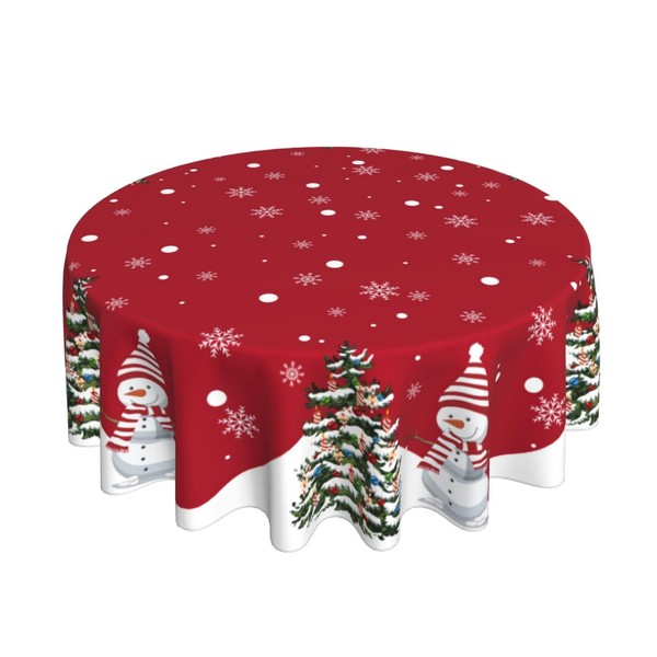 Wsunsal Christmas Tablecloth Round 70×70 Inch Winter Snowman Xmas Tree