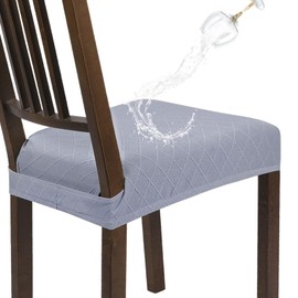 SearchI Water Repellent Dining Chair Seat Covers Set of 4, Washable Stretch Seat Covers for Dining Chairs, Rear-Covered Dining Room Seat Cover Protector(Check Light Grey)