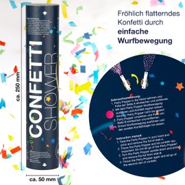 ILP 6 x Confetti Launcher without Bang - Colourful Party Fun with Confetti Cannon and Streamers - Party Popper as Party Decoration for Birthdays, Silverster and Weddings, Carnival