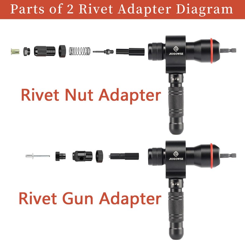 JIOGOWISE 2-in-1 Design Cordless Rivet Gun Adapter and Rivet Nut