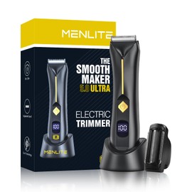 MENLITE Men's Groin & Body Hair Trimmer, Lawn Mower, Equipped with 4 Limit Combs,Dual-Head Trimmer & Foil Blades,Beard,Hair,Armpits,Bikini Lines,USB Rechargeable Waterproof Wet/Dry Groomer (Black)