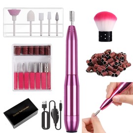 FUNTOCA Torno para Uñas, 20000 RPM Velocidad Ajustable Máquina de Taladro de Uñas Multifuncional, Nail Drill USB con Brocas y Bandas de Lijado, Lima de Uñas Eléctrica para Manicura, Pedicura (Rosado)