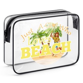 Beach Lover Gift Clear Beach Makeup Bag Beach Gifts for Girls Women Friends Sister Birthday Christmas Graduation Gift PVC Zipper Toiletry Bag Girls Trip Gifts Summer Beach Gifts Girls Weekend Gift