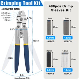 JSHANMEI Fishing Crimping Tool Heavy Duty Crimper Pliers with Crimp Sleeves, Wire Crimping Tool Make Fishing Leaders Shark Rigs, Various Usage (Blue Crimper Kit)