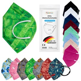 TubeRoo FFP2 Mask Green Leaf Pattern Green Pack of 5 Masks from Germany, Made in Germany, Soft Round Ear Loop Bands, Respirator Mask, Mouth Guard, Protective Mask, Dust Mask, Allergy