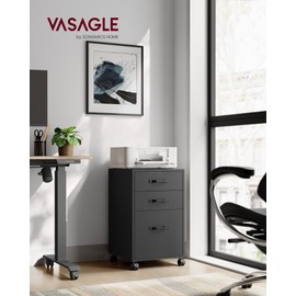 VASAGLE File Cabinet, 3 Drawers Filing Cabinet for Home Office, with Wheels, for A4, Letter Sized Documents, Hanging File Folders, Ink Black UOFC065B16