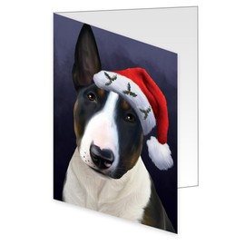 Doggie of the Day Santa Hat Bull Terrier Dog Note Cards - Adorable Pets Invitation Cards with Envelopes - Pet Artwork Christmas Note Cards (1 Note Card)