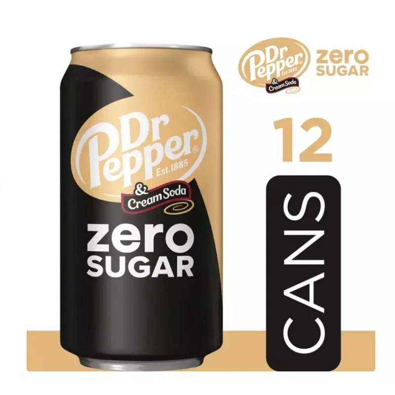 Dr Pepper & Cream Zero Sugar Soda Pop, 12 fl