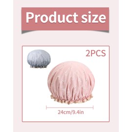 TOZBLEU Shower Caps, Pack of 2 Children's Shower Caps, Cartoon Shower Caps for Children, Elastic Waterproof Shower Cap, Double Layer Shower Cap Children with Cat and Flower for Girls