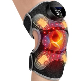 Upgraded Red Light Therapy Knee Brace & Vibration Knee Massage for Pain Relief, 660nm&850nm Rechargeable Near Infrared Light Therapy Device for Knee/Elbow/Shoulder Faster Recovery