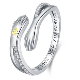 Amavive Hug Rings for Women Birthstone Hug Rings 925 Sterling Silver Adjustable Hand Ring Open Jewelry Daughter Gifts From Mom Mother Teens Mother's Day, November