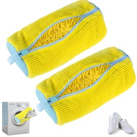 Hazzas 2-Pack Strong and Durable Shoe Laundry Bag for Washing Machine, Zippered & Reusable Mesh Cleaning Bags, Protects All Shoe Types & Sizes for Easy Washing (Yellow).