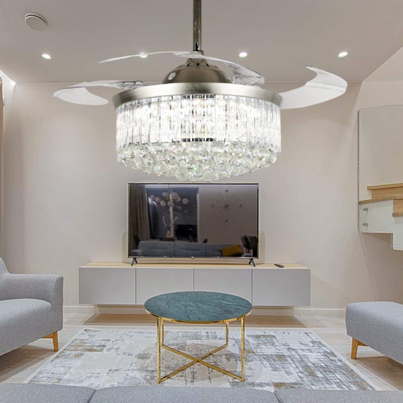 Crystal Chandelier Fan with Light, 42" Modern Fandelier Ceiling Fan