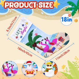 OurWarm Christmas Stockings 3 Pack, 18'' Beach Blue Christmas Stocking with Hawaiian Santa Snowman Flamingo Palm Tree Patterns for Coastal Christmas Decorations Xmas Tree Fireplace Home Party Decor