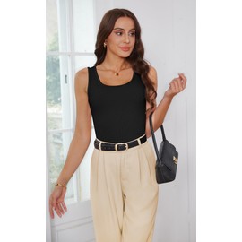 WIHOLL Black Sleeveless Tops for Women Casual Summer Fashion 2024 Slimming Fitted Tank Tops for Teen Girls XL