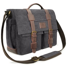 densata Messenger Bag for Men,13-14 Inch Laptop Bag Vintage Canvas Satchel Bag Leather Briefcase for School and Work(Grey)
