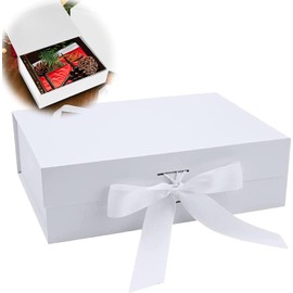 Gift Box with Bow, Magnetic Gift Box with Lid, for Birthday, Christmas, Reusable Gift Packaging Box, Valentine's Day (White)