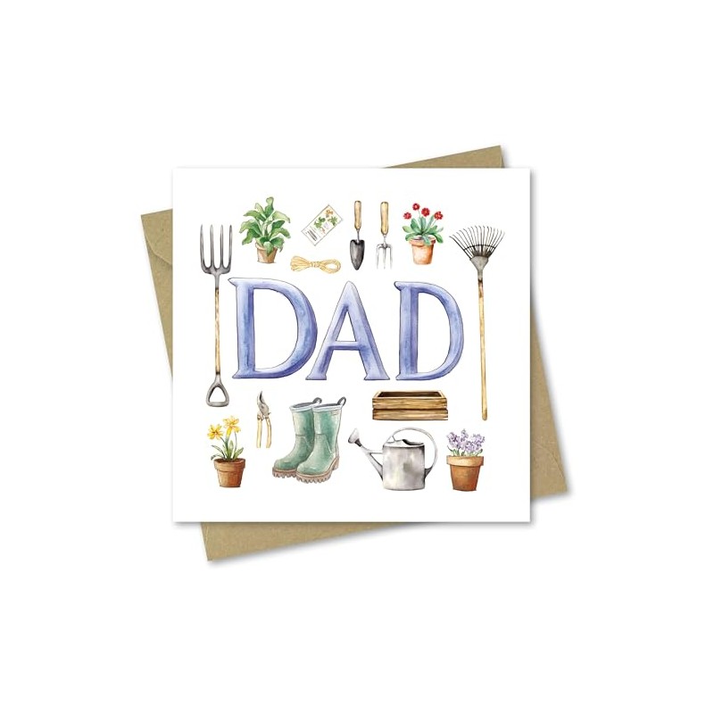 Father's Day Card. Garden Tools Design. Card with Envelope. 150x150mm