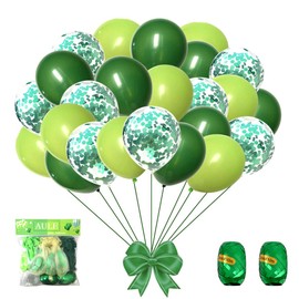 AULE Green Balloons & Green Confetti Balloons 63 Pack - 12 inch Premium Latex Balloons & 64ft Ribbon - Green Party Decorations Supplies
