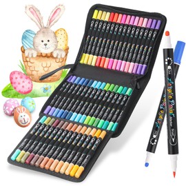 ZSCM 60 Colors Acrylic Paint Markers, Dual Tip Acrylic Brush Markers with Brush Tip and Fine Point, Acrylic Paint Pen For Adults Painting Wood Canvas Stone Glass Canvas Art Supplies Crafts