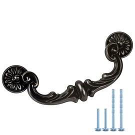 MuDuJia 4-Pack 6" Hole Center Large Drop-Down Bail Dresser Pull Handle Bail Drawer Pull Swing Drawer Pulls Rustic Vintage Style Antique Black Bronze Kitchen Cabinet Hardware 7.3" Total Length (4)