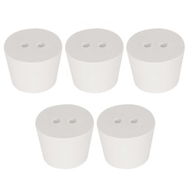 Labasics 5-Pack 8# Dual-Hole Rubber Stoppers, White Tapered Lab Seal Stoppers with 7 mm (0.28") Holes, for Laboratory Glassware, Experimental Setups, and Tight Sealing Applications
