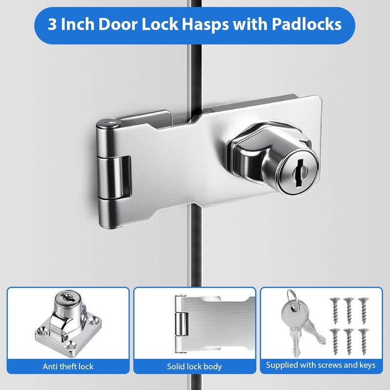 Flintronic Keyed Hasp Lock, 3 Inch Door Lock Hasps with