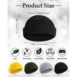 SATINIOR Winter Short Fisherman Beanie Hat Trawler Beanie Watch Hat Edge Skullcap for Men (Light Grey, Black, Yellow, Army Green, 4 Pieces)