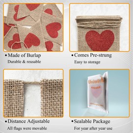 Uniwish Red Heart Banner Garland for Wedding Valentine’s Day Decorations, Rustic Love Hanging Sign Engagement Birthday Photo Props