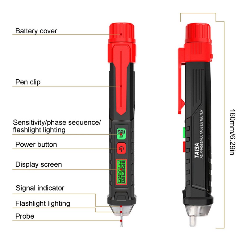 Induction Electric Pen NonContact Tester Adjustable Sensitivity 3 Phase Wire
