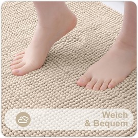 Homaxy Chenille Bathroom Rug, Non-Slip Bath Mat, Washable Bath Mat, Soft Bath Mat, Absorbent Shower Mat for Bathroom - 50 x 80 cm, Beige