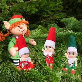 4 Pieces Christmas Elf Dolls Elf Doll Twins Boy and Girl Baby Twins Dolls Christmas Miniature Accessories for Christmas Party Decoration Advent Calendars and Stocking Stuffers, Green and Red