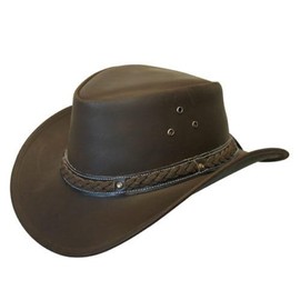 Infinity Leather Cowboy Aussie Real Leather Hat Australian Western Outback Bush Hat, Brown leather