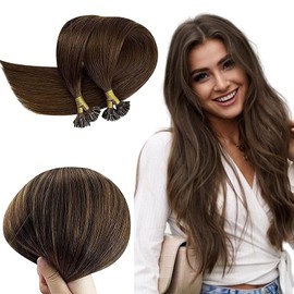 RUNATURE Keratin Real Hair Brown 45 cm Hot Fusion Bondings Extensions Real Hair 1 g Remy 50 g 50 Strands 1 g/1s Pre Bonded U-Tip Hair Extensions Real Hair Keratin Invisible Colour #4 Brown
