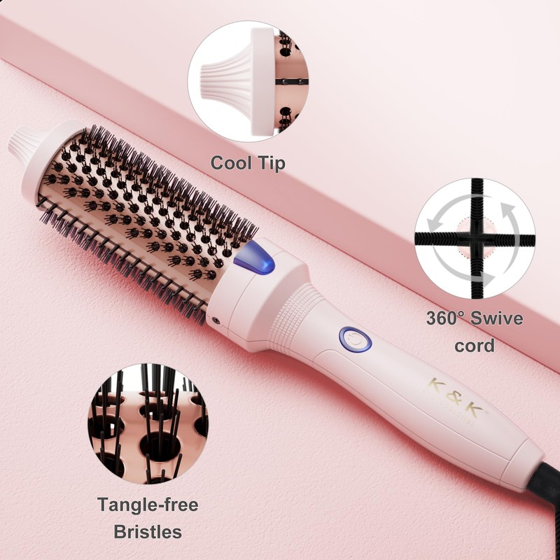 K&K 1.25 Inch Heated Curling Brush with Ceramic Tourmaline Ionic
