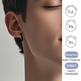 TGNEL Large Black Mens Titanium Hoop Earrings for Sensitive Ears, Fashion Brushed Titanium Earring Hoops for Men Bevel