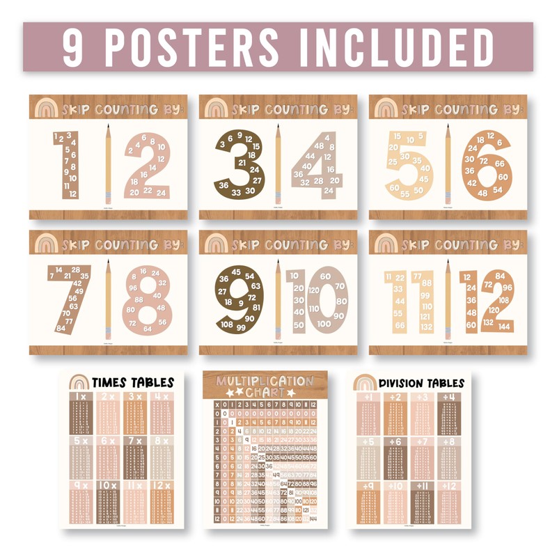 9 Boho Multiplication Chart Poster For Wall - Multiplication Poster
