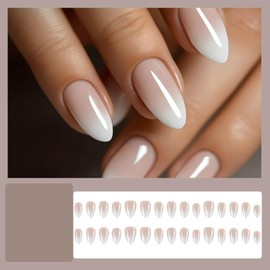 YoYoee 24-Piece Short Almond Press on Nails - Nude False Nails | Gradient Fake Nails for Women Elegant & Durable Artificial Nails for Instant Manicure