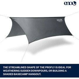 ENO Profly Rain Tarp Grey 70 Denier Rip Stop Nylon 1000 mm Pu Coating Six Point Guy System Double Stitched And Taped Seams Line Loc Guy Tensioners Weight 680 g Protection From The Elements