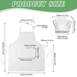 CHRI Chef's Hat Apron Set White Kitchen Apron Adjustable Cooking Apron with Pockets for Men Women Kitchen Cooking Baking BBQ, White