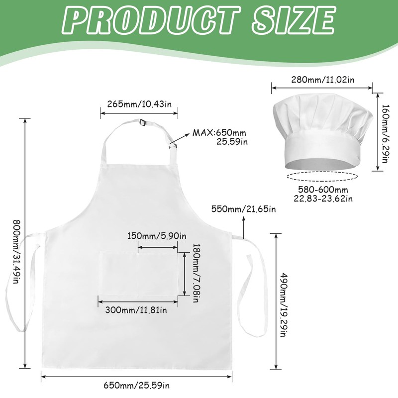 CHRI Chef's Hat Apron Set White Kitchen Apron Adjustable Cooking