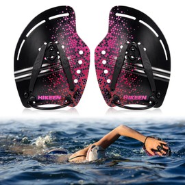 Curved Swimming Paddle Swimming Hand Paddle with Adjustable Straps for Upper Body Strength Swimming Training, Blue/Yellow/Pink (Pink)