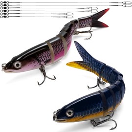 8-Piece Fishing Lure Set, Artificial Bait Wobbler Pike, Multi-Joint Pike Bait, Multi-Joint Perch Pike Bait, Fishing Gifts (2 Fish + 6 Wire)