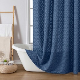 Chyhomenyc Diamo Dusty Blue Boho Shower Curtain, Jacquard Textured Fabric for Bathroom, Wrinkle Free Hotel Aesthetic Design Shower Curtain with 12 Plastic Hooks, 72" W x 84" L,Dusty Blue